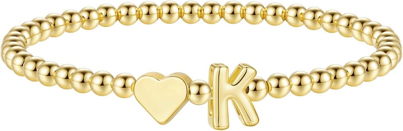 M MOOHAM Heart Initial Bracelet for Women - Valentines Day Gifts for Kids Girls, Dainty 14K Gold Plated Beaded Bracelets for Women Teen Girls Trendy Letter A-Z Personalized Heart Jewelry Gifts - Image 1